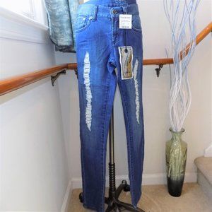 BEBE Slim Fit Ripped Jeans Sequins Underlay Size 27